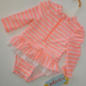 Girls Cat & Jack Long Sleeve One Piece UPF 50+ Swimsuit, Pink, Size 12 months